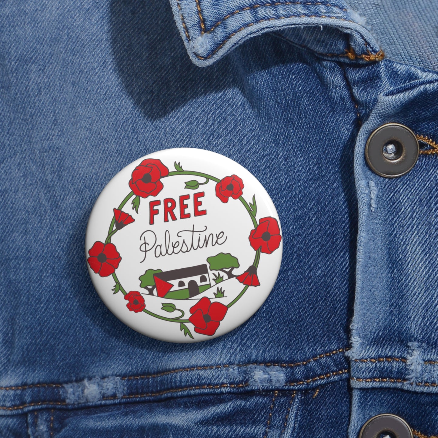 Poppies for Palestine button pin